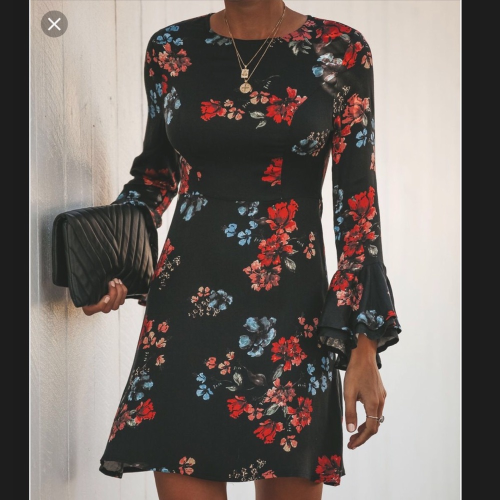 ODESZA FLORAL BELL SLEEVE DRESS